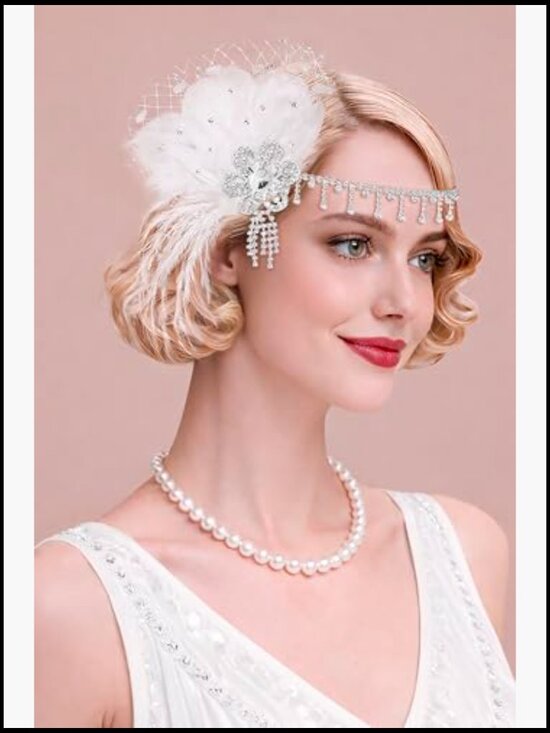 Flapper Feather Headpiece Rhinestone Headband Vintage 1920s Great Gatsby main image 5